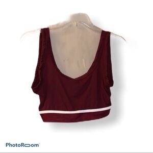 Mocking jay burgundy and white line top